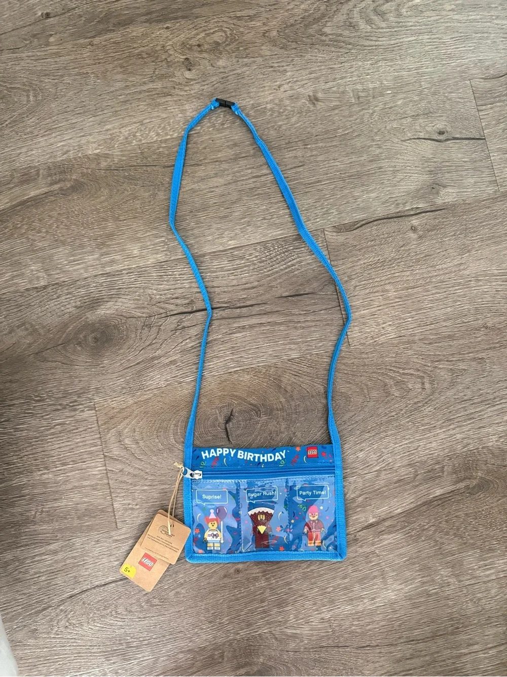 LEGO Kids Blue 'Happy Birthday' Crossbody Bag/minifigure holder. New.